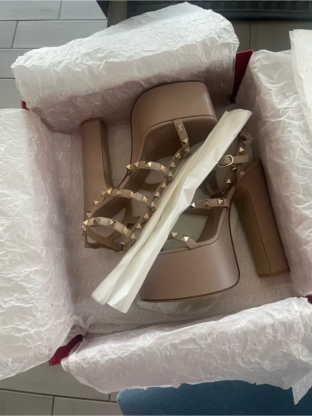 Valentino Garavani Nude Pink Pyramid-Stud Platform Sandals